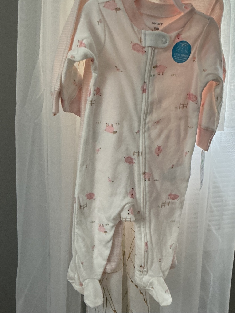 Carter's White Footed one Piece with Pink Sheep Print set of 2 NWT